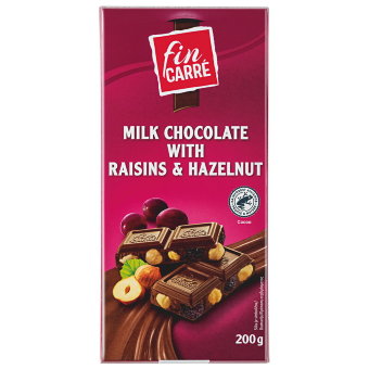 Молочный шоколад с фундуком и изюмом Fin Carre 200 гр