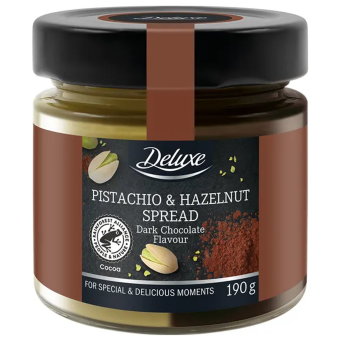 Орехово-фисташковая паста с темным шоколадом Deluxe 190 гр Орехово-фисташковая паста с темным шоколадом Deluxe 190 гр