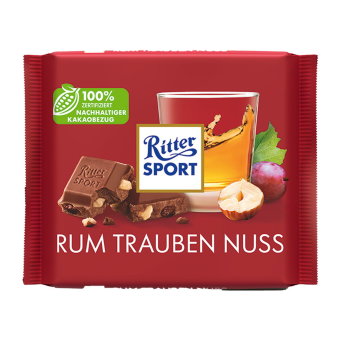Шоколад молочный с ромом Ritter Sport Rum Trauben Nuss 100 гр Шоколад молочный с ромом Ritter Sport Rum Trauben Nuss 100 гр