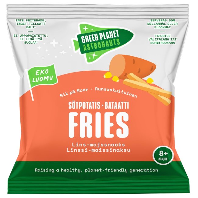 Бататовые фри Green Planet Astronauts Luomu с чечевицей, кукурузой и бататом 8 мес+ 23 гр