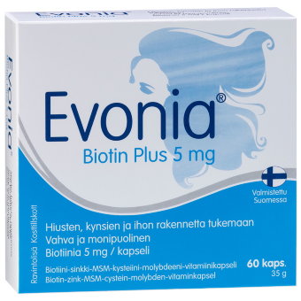 Витамины Evonia Biotin Plus 5 мг для волос и ногтей 60 капсул Hankintatukku Витамины Evonia Biotin Plus 5 мг для волос и ногтей 60 капсул Hankintatukku