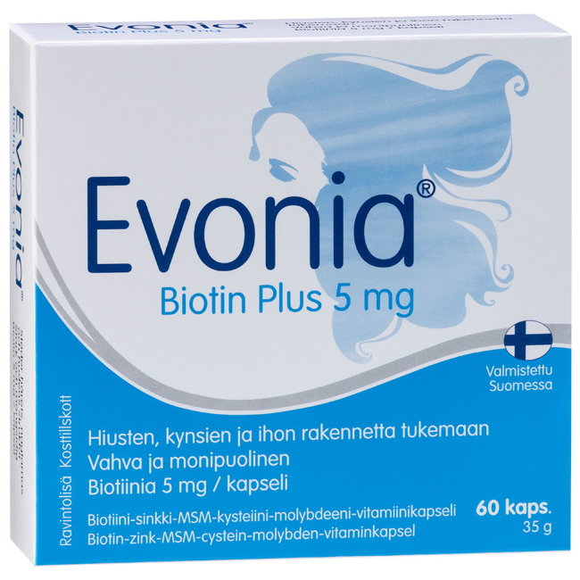 Витамины Evonia Biotin Plus 5 мг  для волос и ногтей 60 капсул Hankintatukku