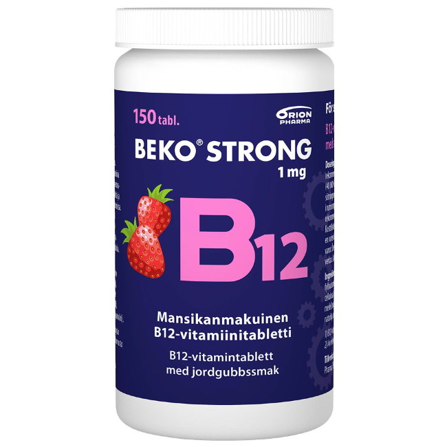 Витамины B12 1 мг усиленные клубничные BEKO STRONG 150 жевательных таб, Orion