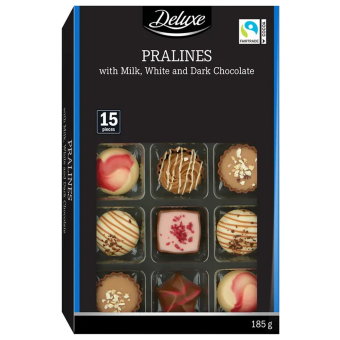 Ассорти шоколадных конфет Deluxe с молочным, темным и белым шоколадом 185 гр Ассорти шоколадных конфет Deluxe с молочным, темным и белым шоколадом 185 гр