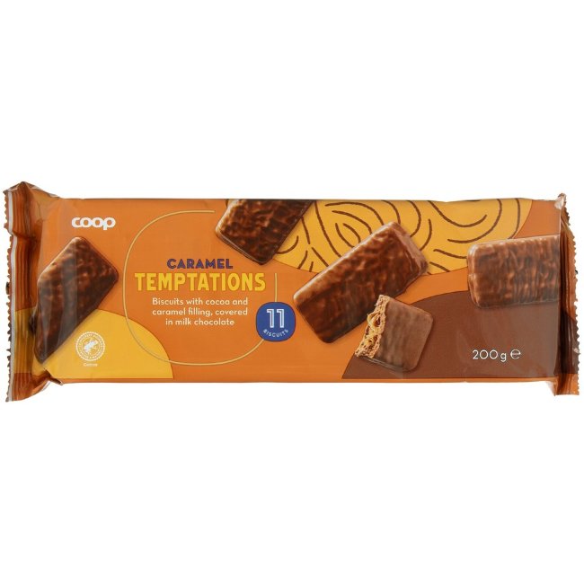 Печенье бисквитное в шоколадной глазури с карамелью Coop 200 гр