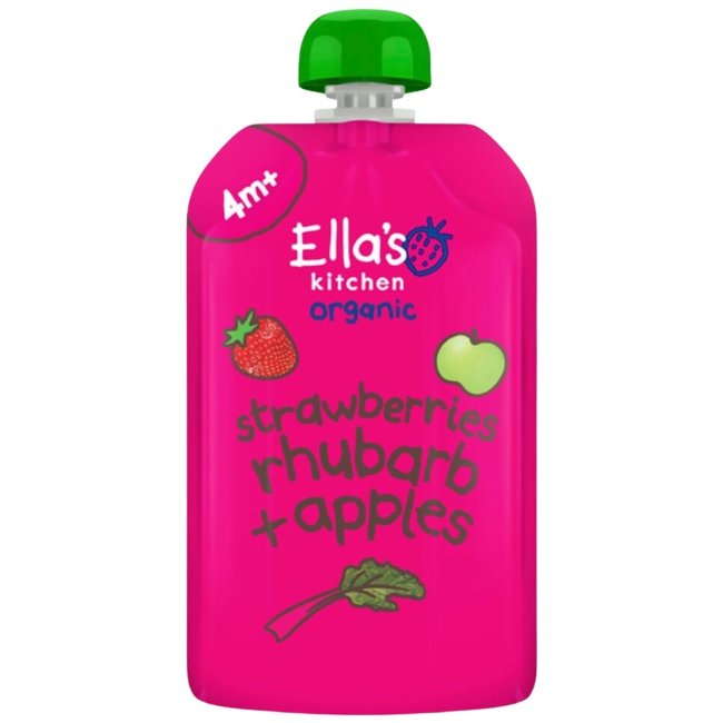 Фруктовое пюре Ella's Kitchen с клубникой, ревенем и яблоком для детей от 4 месяцев 120 гр Фруктовое пюре Ella's Kitchen с клубникой, ревенем и яблоком для детей от 4 месяцев 120 гр