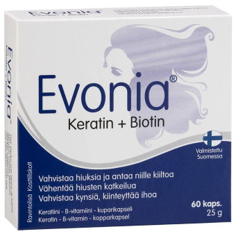 Витамины Evonia с кератином и медью Keratin+Biotin для волос и ногтей 60 капсул Hankintatukku Витамины Evonia с кератином и медью Keratin+Biotin для волос и ногтей 60 капсул Hankintatukku