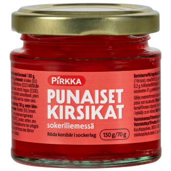 Красная вишня в сиропе Pirkka 130г/70 гр Красная вишня в сиропе Pirkka 130г/70 гр