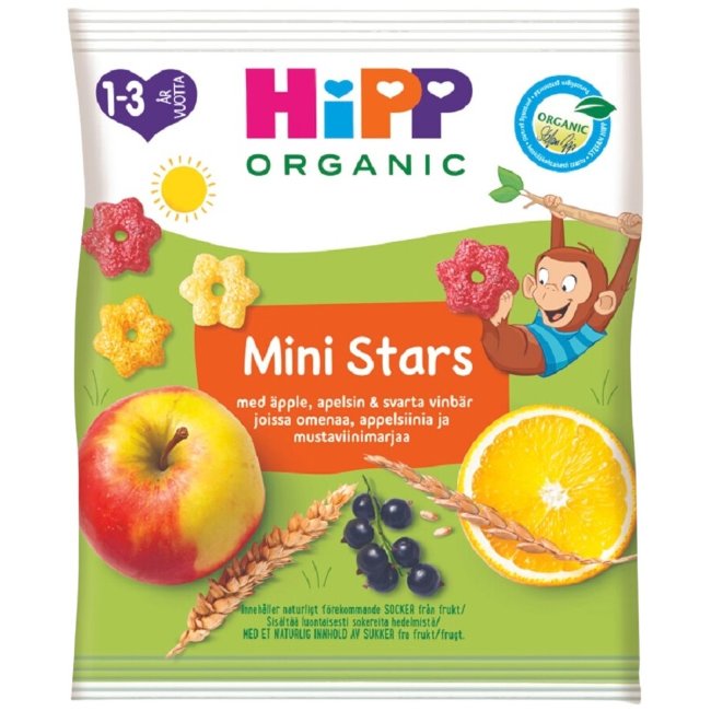 Мини звездочки HiPP 30 гр из хрустящих злаков и фруктов для детей 1-3 лет